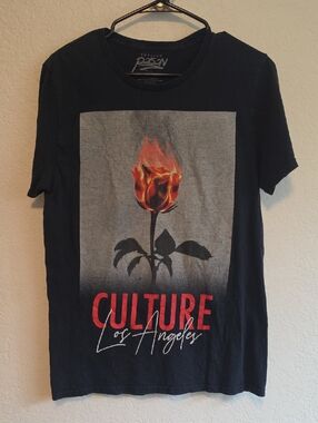 Short Sleeve Graphic Tee - Black with Red Flame Rose